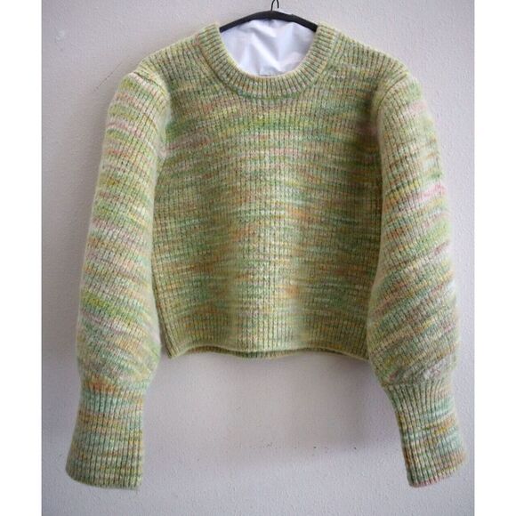 Derek Lam 10 Crosby Sweaters - Derek Lam 10 Crosby Women's Sz S Yellow Multi Puff Sleeve Cropped Sweater